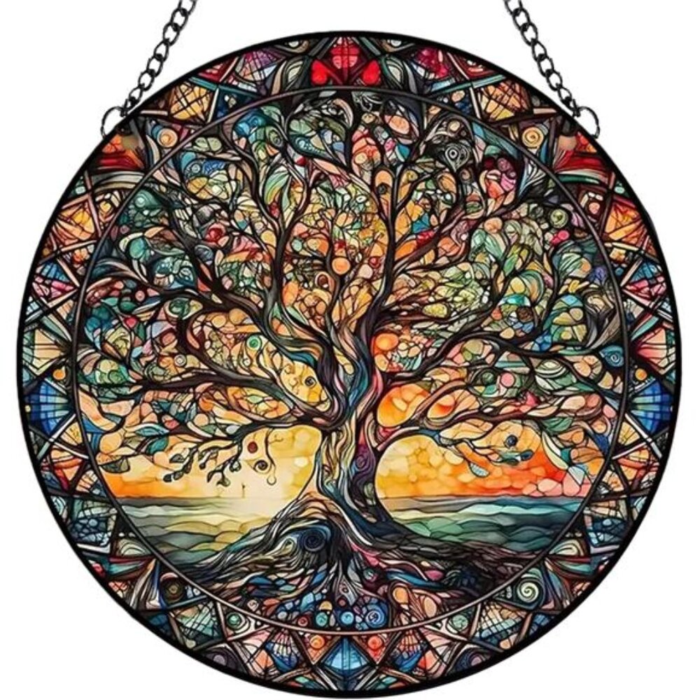 Tree of Life Suncatcher Indoor/Outdoor Stained Glass Window Hanging - Handmade